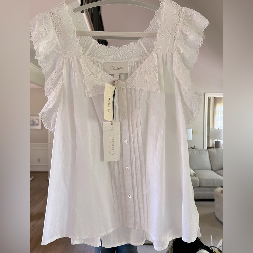 Cleobella White Lace Trim Blouse